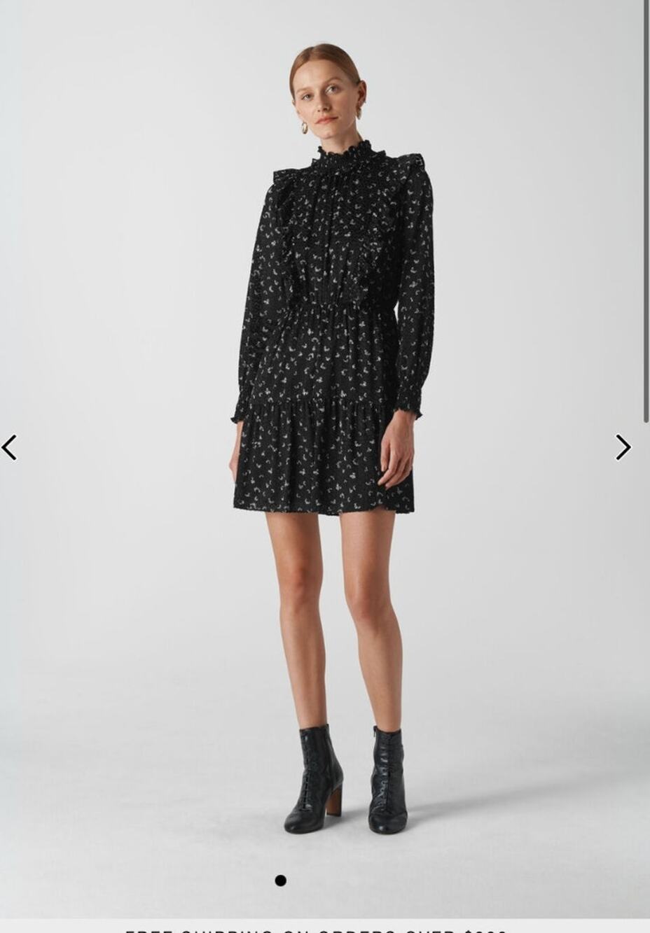 EUC Whistles Burnout Ruffle Mini Dress Black Size 8 Romantic Lace Long Sleeve